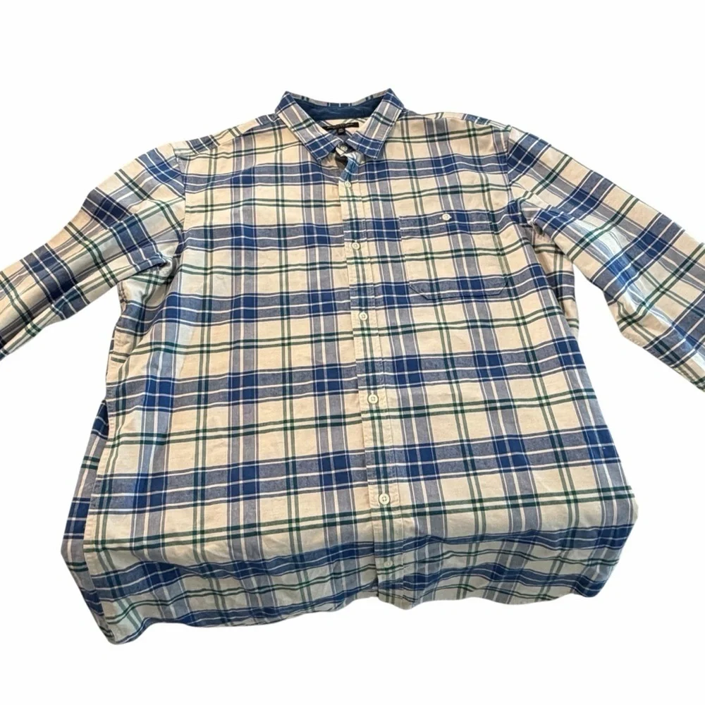 Banana Republic Men's Blue and Green Plaid Shirt